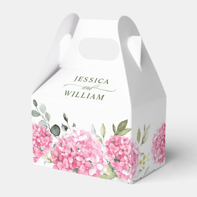 Elegant Pink Blush Hydrangea Eucalyptus Wedding Favour Box (Front Side)