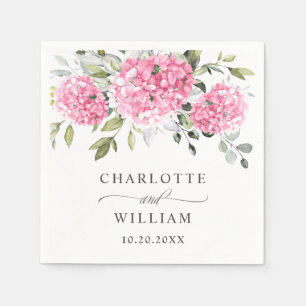 Elegant Pink Blush Hydrangea Eucalyptus Wedding Napkin