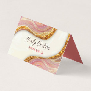 Elegant pink blush marble art faux gold glitter bu business card