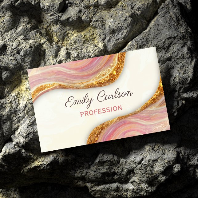 Elegant pink blush marble art faux gold glitter bu business card (Creator Uploaded)