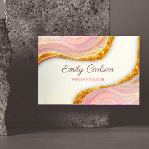 Elegant pink blush marble art faux gold glitter bu magnetic business card