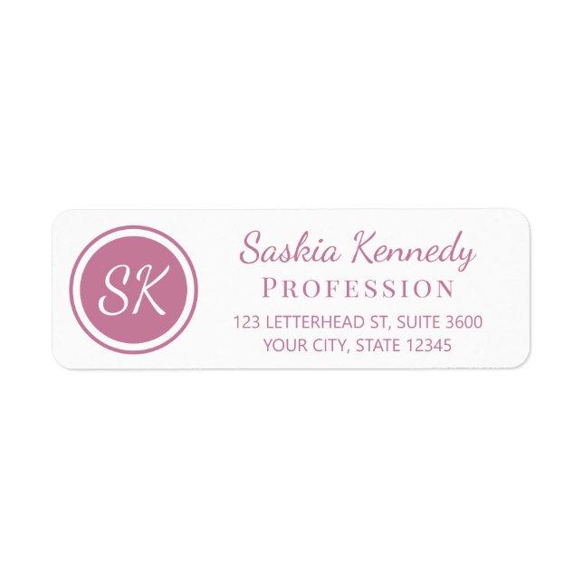 Elegant Pink Blush Monogram Return Address Label (Front)