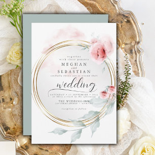 Elegant Pink Blush Peony Wedding Invitation