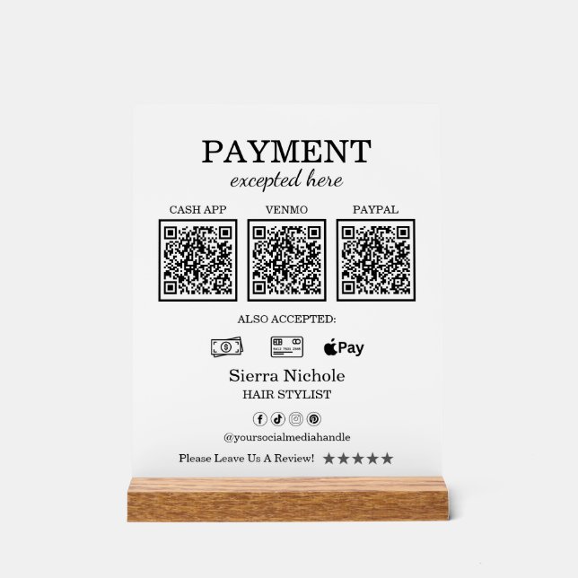 Elegant Pink Blush QR Code Payment Acrylic Sign (Front)