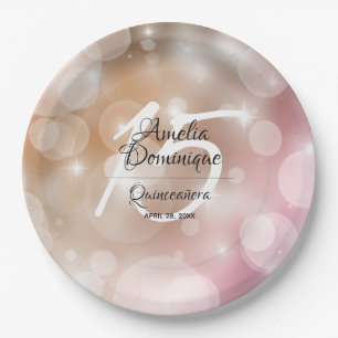 Elegant Pink Blush Quinceañera Paper Plate