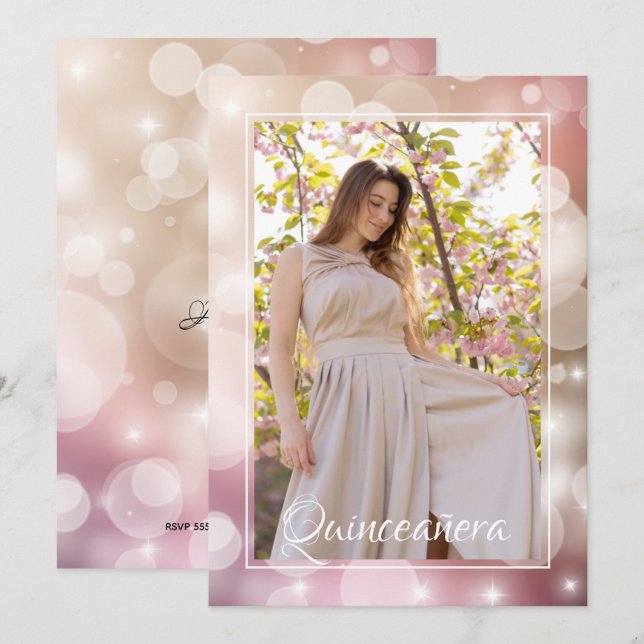 Elegant Pink Blush Quinceañera Photo Birthday Invitation (Front/Back)
