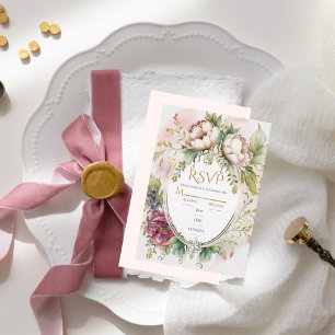 Elegant Pink Blush Romantic Rustic Wedding RSVP Card