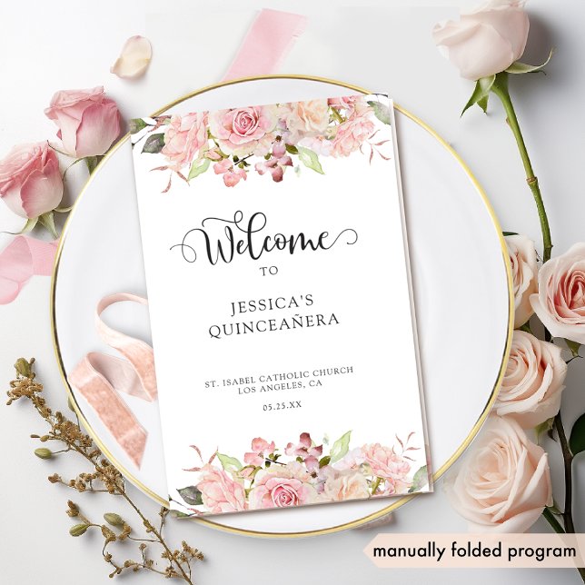Elegant Pink Blush Rose Gold Quinceanera Program (Creator Uploaded)