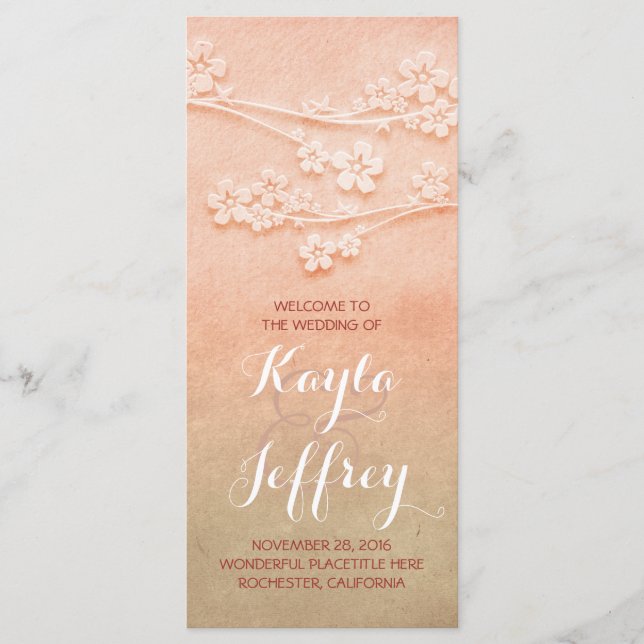 Elegant pink blush watercolor wedding program programme (Front)
