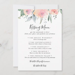 Elegant Pink Blush Wedding Kissing Menu Game Card