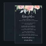 Elegant Pink Blush Wedding Kissing Menu Game Card<br><div class="desc">This elegant pink blush wedding kissing menu game card is perfect for a modern wedding reception. The design features hand-drawn pink blush roses and peonies with green and grey leaves in a dark blue background,  inspiring natural beauty.</div>