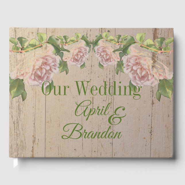 Elegant pink blush white roses guest book (Front)