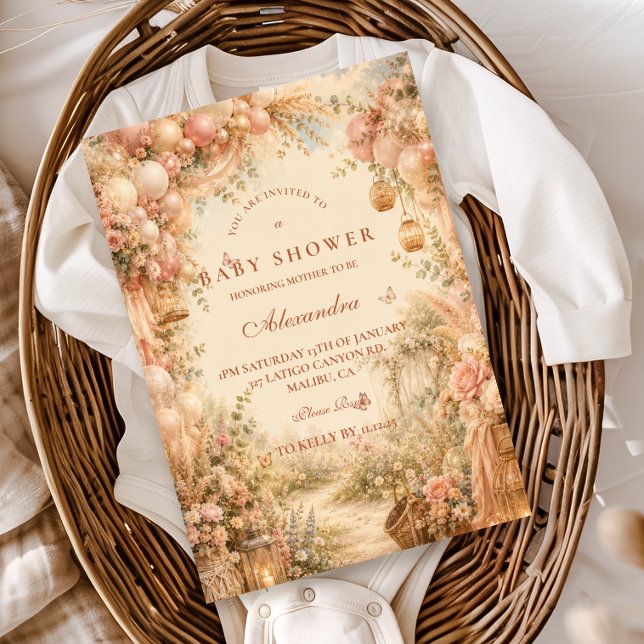 Elegant Pink Boho Baby Shower Invitation (Creator Uploaded)