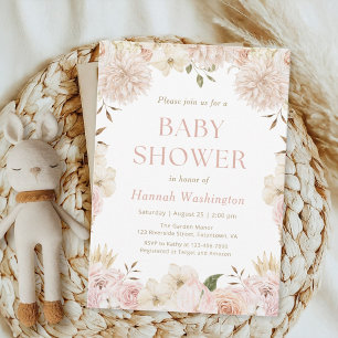Elegant Pink Boho Floral Baby Shower Invitation