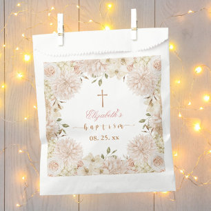 Elegant Pink Boho Floral Baptism Favour Bags
