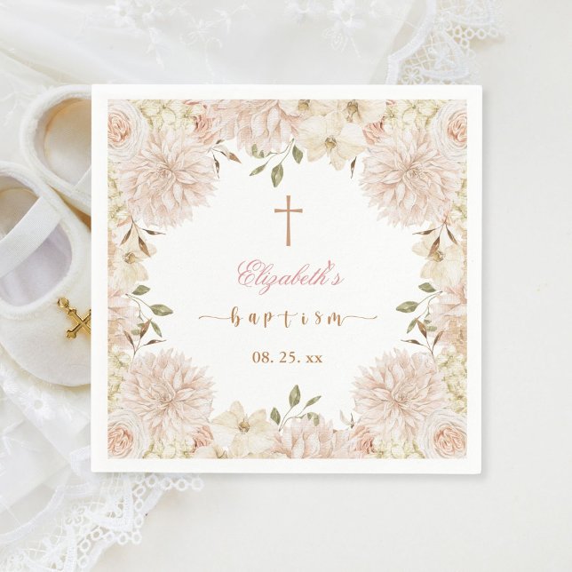 Elegant Pink Boho Floral Baptism Paper Napkin (Creator Uploaded)