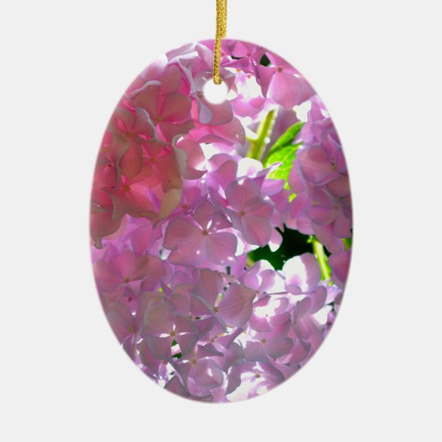 Elegant pink boho florals flowers hydrangeas ceramic tree decoration (Front)
