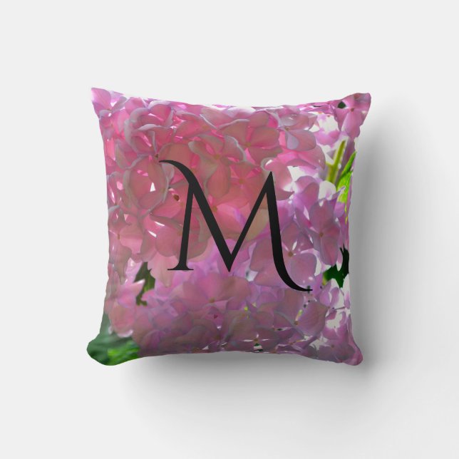 Elegant pink boho florals flowers hydrangeas cushion (Front)