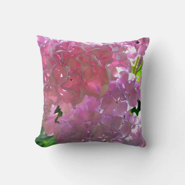 Elegant pink boho florals flowers hydrangeas cushion (Front)