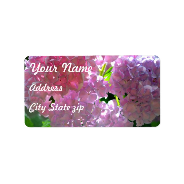 Elegant pink boho florals flowers hydrangeas label (Front)