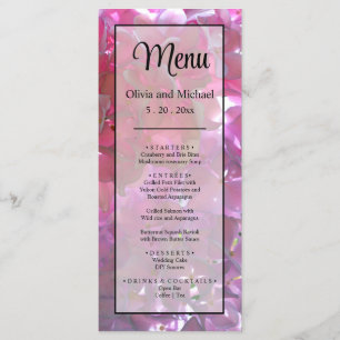Elegant pink boho florals flowers hydrangeas menu