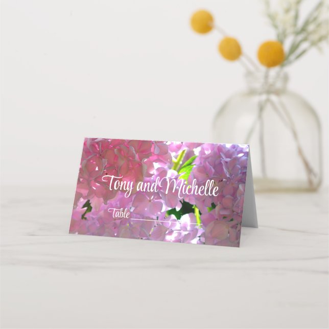 Elegant pink boho florals flowers hydrangeas place card (Front)