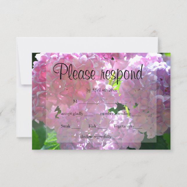 Elegant pink boho florals flowers hydrangeas RSVP (Front)