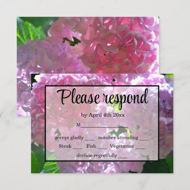 Elegant pink boho florals flowers hydrangeas RSVP Card (Front/Back)