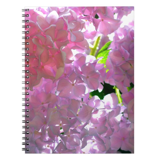 Elegant pink boho florals flowers hydrangeas spiral notebook (Front)