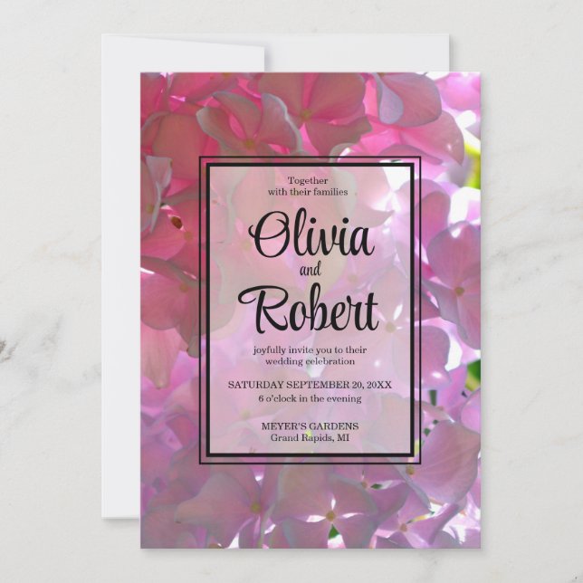 Elegant pink boho florals hydrangeas Wedding Invitation (Front)