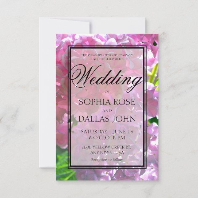 Elegant pink boho florals hydrangeas Wedding Invitation (Front)