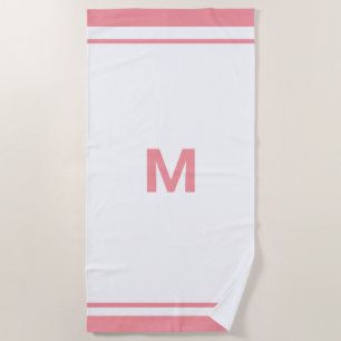 Elegant Pink Border Script Monogram Letter  Beach Towel