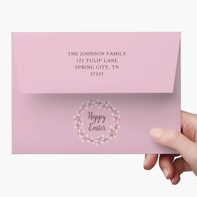 Elegant Pink Botanical Easter Return Address Envelope (Elegant Pink Botanical Easter Return Address Envelope)