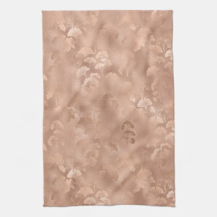 Elegant Pink Botanical Ginkgo Gold Foliage Print Tea Towel