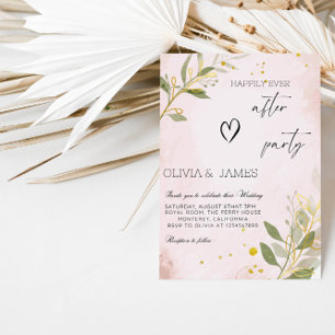 Elegant Pink Botanical"Happily Ever After" Wedding Invitation