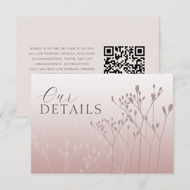 Elegant Pink Botanical QR Code Wedding Details Enclosure Card (Front/Back)