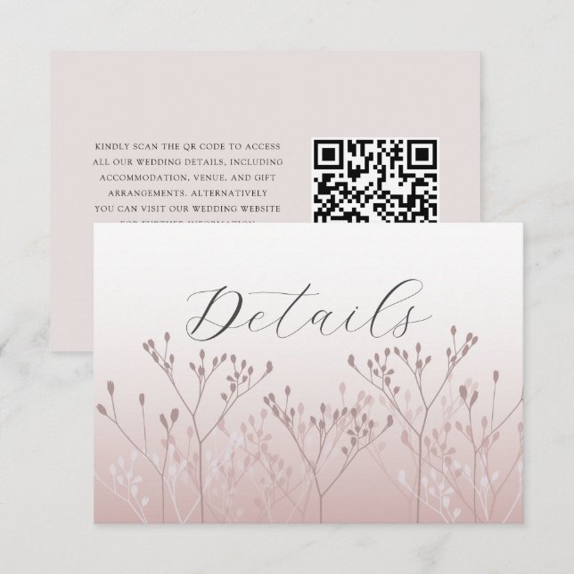Elegant Pink Botanical QR Code Wedding Details Enclosure Card (Front/Back)
