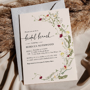 Elegant Pink Botanical Wildflower Bridal Brunch Invitation