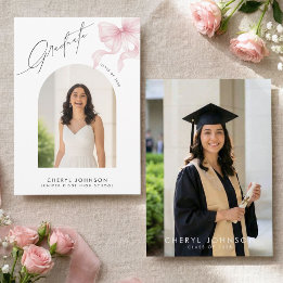 Elegant Pink Bow 2 Photo Graduation Announcement