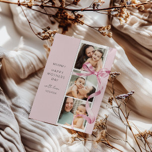 Elegant Pink Bow 3 Photo Mothers Day Card