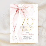 Elegant Pink Bow 70th Birthday Invitation<br><div class="desc">Elegant pink bow 70th birthday invitation. Feminine design in blush pink and gold. Features trendy watercolor coquette bow,  and modern typography font. Perfect for an elegant style women's bday celebration. Personalize with your own details. Printed Zazzle invitations or instant download digital printable template.</div>