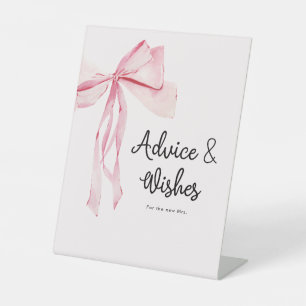 Elegant Pink Bow Advice & Wishes Bridal Shower Pedestal Sign