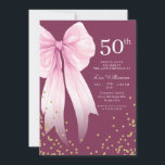 Elegant Pink Bow and Gold 50th Birthday Party  Invitation<br><div class="desc">Purple and Gold 50th Birthday Party Invitation
Your guests will know that this will be a fun party by just looking at this invitation! This design features fun typography,  a purple background,  and lots of gold confetti!</div>