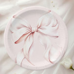Elegant Pink Bow Baby Bridal Shower Paper Plate<br><div class="desc">Elegant blush pink bow paper plates perfect for baby showers or bridal showers.

Background image by Freepik.</div>