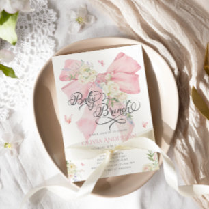 Elegant Pink Bow Baby Brunch Baby Shower Invitation