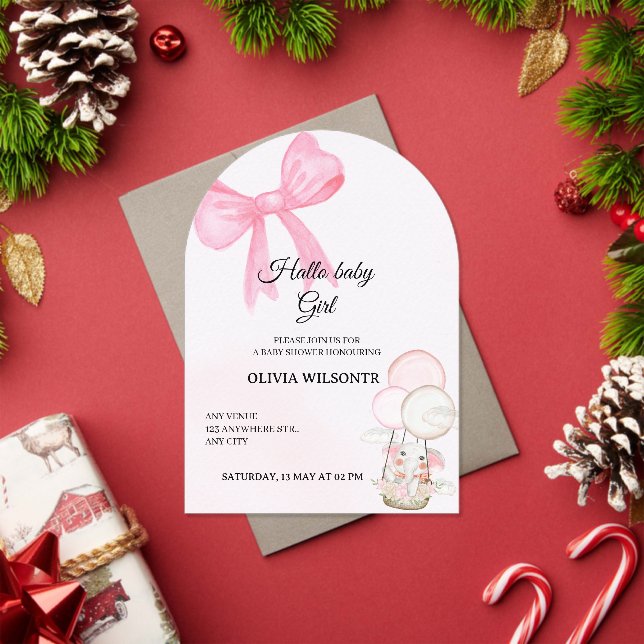 Elegant Pink Bow Baby Girl Shower  Acrylic Invitations (Insitu (Holiday))