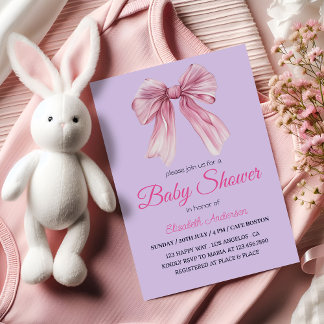 Elegant Pink Bow Baby Girl Shower - Modern & sweet Invitation