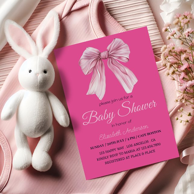 Elegant Pink Bow Baby Girl Shower - Modern & sweet Invitation (Creator Uploaded)