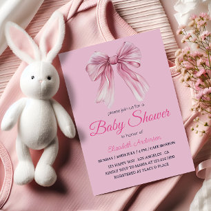 Elegant Pink Bow Baby Girl Shower - Modern & sweet Invitation