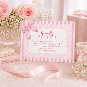 Elegant Pink Bow Baby Shower Books for Baby Insert